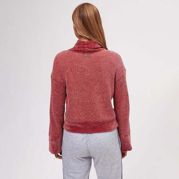 PrAna Long Sleeve Funnel Neck Chanavey Sweater Red Chenille Size S Cropped Bell - Picture 3 of 12